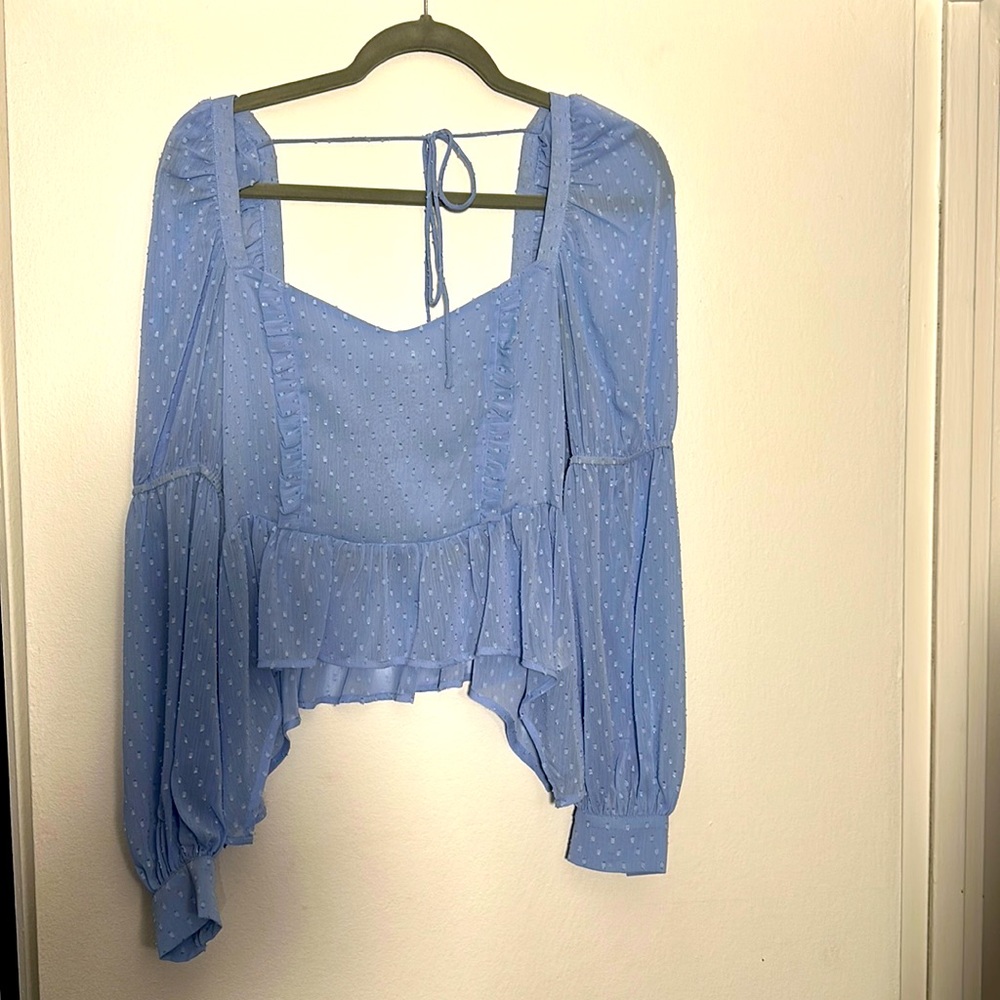 Light blue blouse with puff sleeve NWT